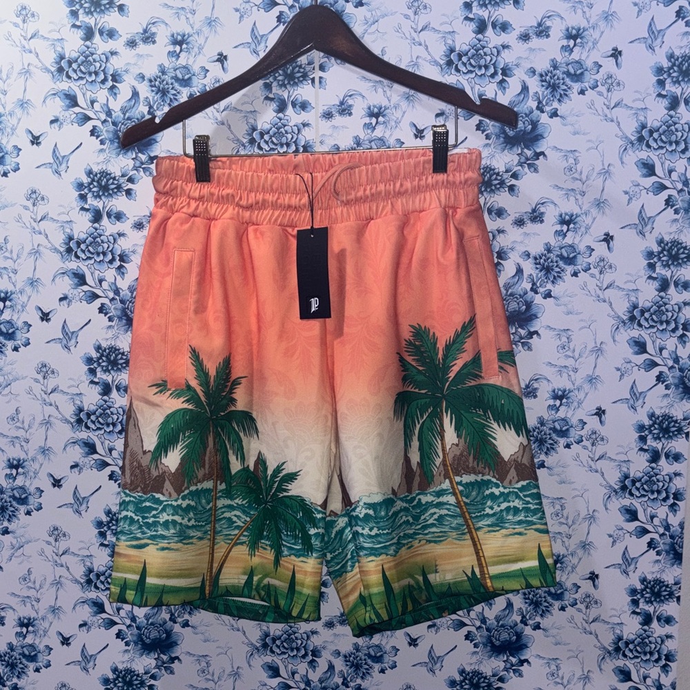 Coral Palm Tree Beach Board Shorts